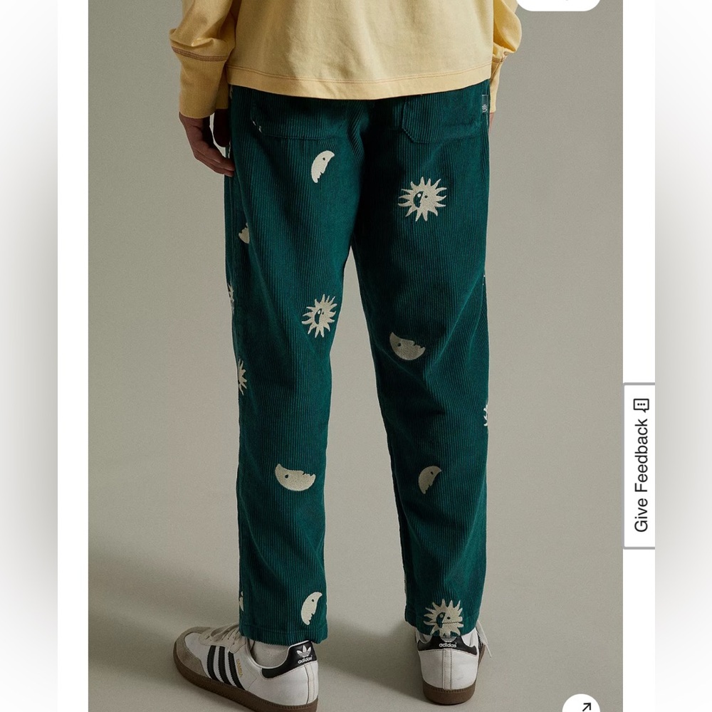 Urban Outfitters Teal Corduroy Pants with Moon & Sun Print